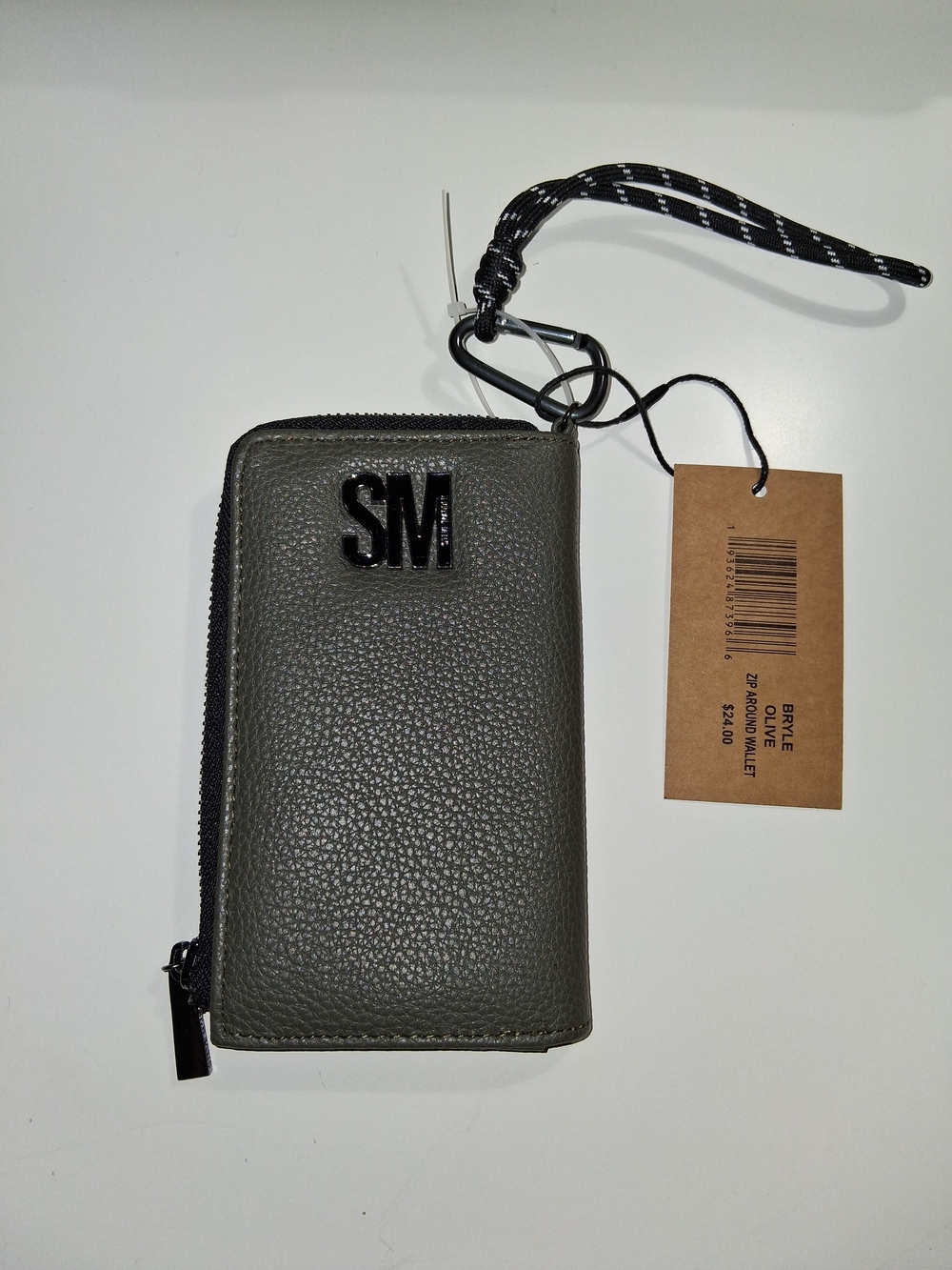 Steve Madden Olive Green Pebble Leather Zip Card Holder
